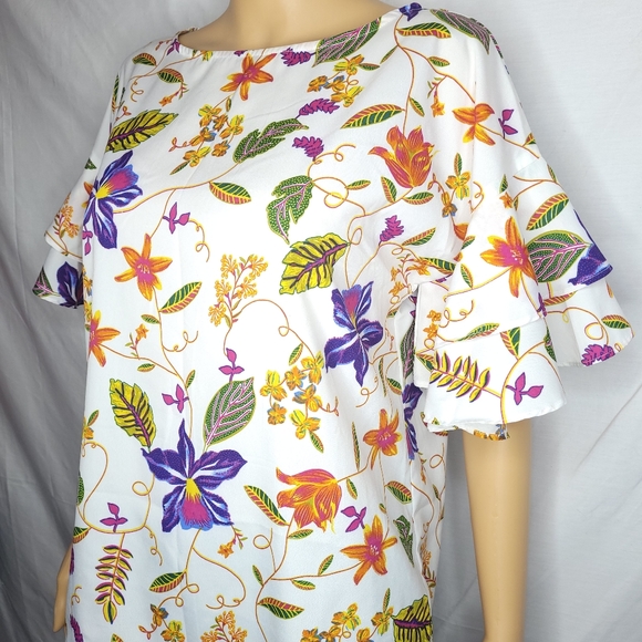 HARLOW & ROSE WHITE FLORAL PRINT RUFFLE SLEEVE BLOUSE EUC SMALL - Picture 4 of 8